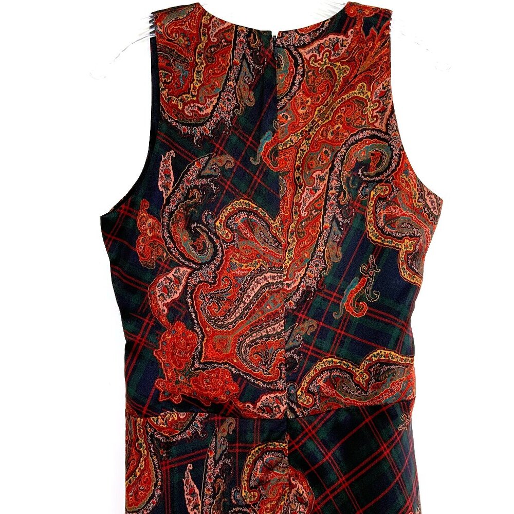 LAUREN Ralph Lauren  Silk Paisley and Plaid Faux Wrap Dress Size 10 - Picture 15 of 16